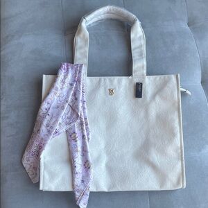 Victoria's Secret White Tote with Lavender Scarf
